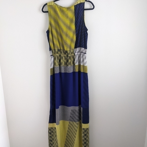 JOAN Vaas Geometric Sleeveless Maxi Dress Navy Yellow M - Picture 6 of 16